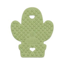 Silicone teether in the shape of a cactus, with a heart-shaped cutout and textured surface for babies to chew on.