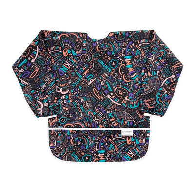 Bumkins Sleeved Smock featuring colorful designs with positive messages about kindness and fun.