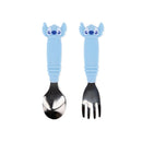 Bumkins Spoon and Fork set in blue, featuring Stitch character handles, designed for toddlers.