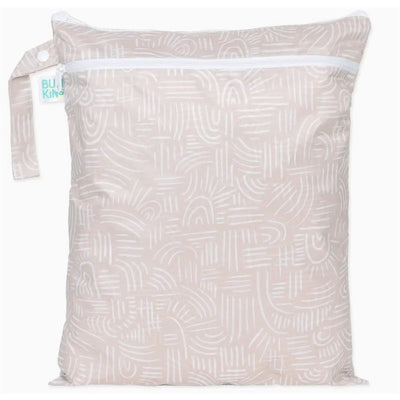 Bumkins Waterproof Wet Dry Bag for Baby D5 Wander-WD, featuring a light beige design with white abstract patterns and a zipper.