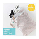 Bumkins Waterproof Wet Dry Bag in D5 Wander-WD design, featuring a pink patterned exterior and various items tucked inside.