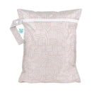 Bumkins Wet Bag in Wander design with a white zip closure, featuring a textured beige pattern and a convenient carry handle.