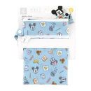 Wet/Dry Clutch by Bumkins featuring Mickey and Minnie Mouse on a blue background with food patterns.