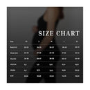 Size chart for The Kate Bumpsuit in black, detailing bust, waist, and hip measurements for sizes XS to XL.