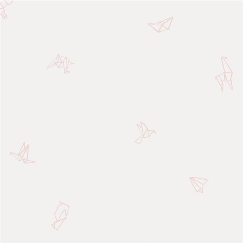 Patterned background featuring light pink origami birds and animals on a soft white surface.