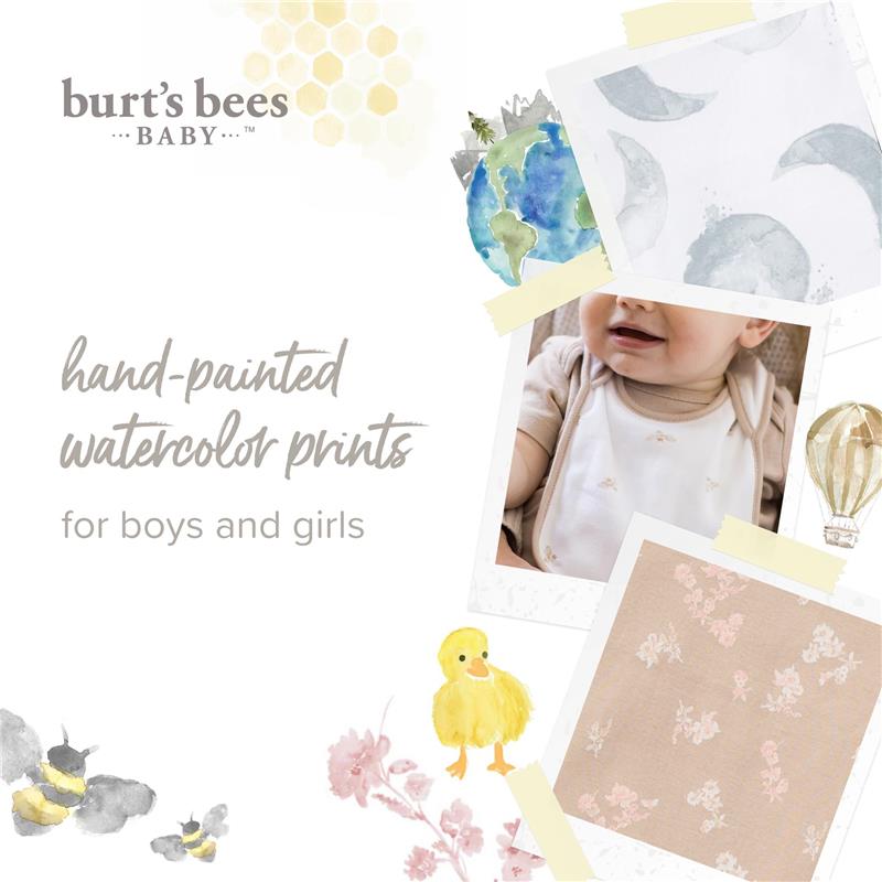 Burt's Bees 5Pk Baby Bibs 100% Organic Cotton Teething Drool Bibs