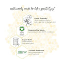 Informational graphic highlighting Burts Bees baby bodysuits made from 100% organic cotton, featuring sustainability certifications.
