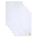 Burts Bees 5-pack of organic burp cloths in white, featuring a small logo tag, designed for baby use.