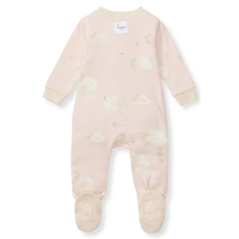 Burts Bees Baby Good Night Sky Sleep & Play in soft pink with cloud patterns and footed design for infants.