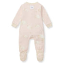 Burts Bees Baby Good Night Sky Sleep & Play in soft pink with cloud patterns and footed design for infants.