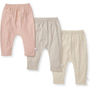 Baby Knit Jogger Pants in Pink Sand, featuring three color options: light pink, beige, and cream, with elastic waistbands.