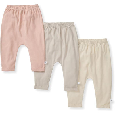 Baby Knit Jogger Pants in Pink Sand, featuring three color options: light pink, beige, and cream, with elastic waistbands.
