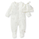 Burts Bees Frog Baby Jumpsuit & Hat Set featuring a soft white fabric with frog patterns, includes a matching hat.