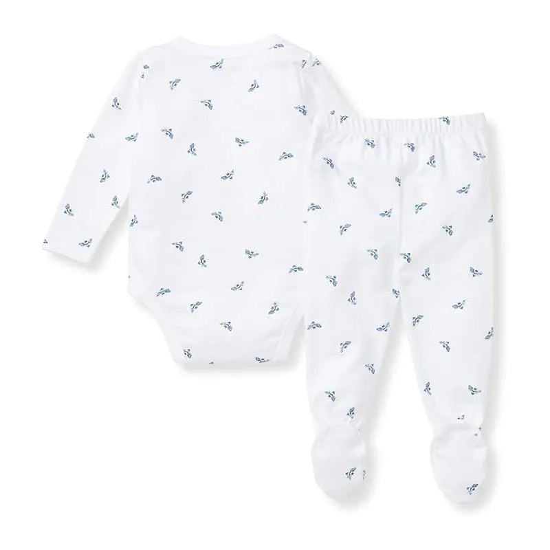 Micro Golden Bee bodysuit set featuring a long-sleeve bodysuit and pants with a delicate underwater print.