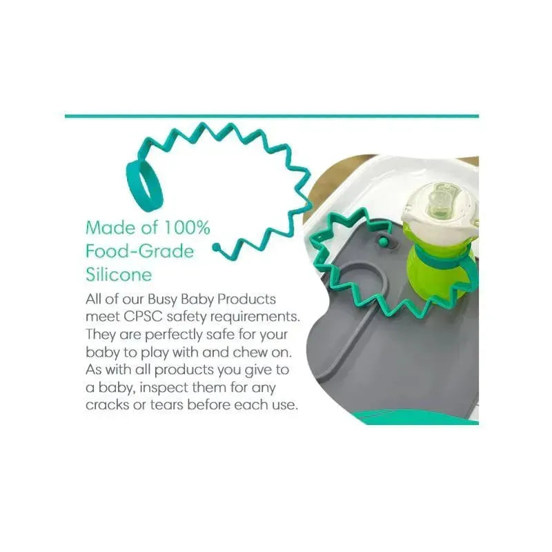 Busy Baby Bottle Bungee, made of 100% food-grade silicone, designed to secure bottles for babies.