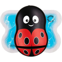 Buzzy Injection Pain Relief Vibration Device designed for vaccines, featuring a ladybug design and an ice pack.