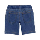 Baby boy chambray French terry shorts in denim, featuring a stretchy waistband and two back pockets.