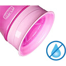Chicco 360° Spoutless Rim Trainer Sippy Cup in pink, featuring a spill-proof design and a no-spill logo.