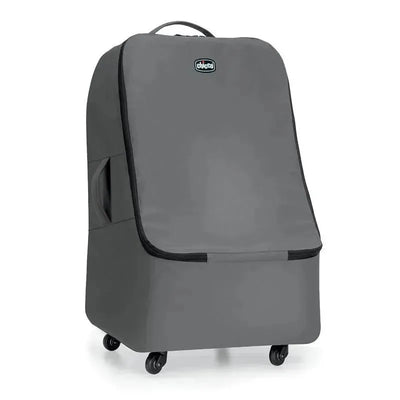 Chicco anthracite car seat travel bag with wheels and carrying handle for easy transport.