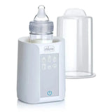 Chicco Digital Bottle Warmer & Sterilizer with a baby bottle and transparent lid.