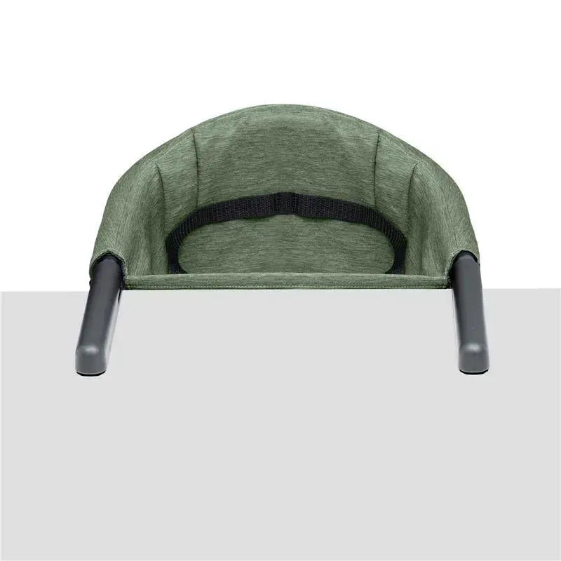 Chicco Fastlock 360 Hook-On Chair in moss green, featuring a sturdy fabric seat and adjustable straps for secure attachment.