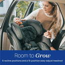 Chicco Fit360 Zip ClearTex Rotating Convertible Car Seat in Jet, showcasing a parent adjusting the seat with a focus on comfort features.