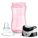 Chicco My Tumbler Open Rim Water Bottle, pink, 12oz, includes free-flow spout and removable lid components.