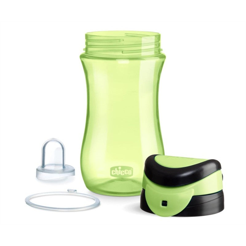 Chicco My Tumbler Rim Spout 12Oz. in green, featuring a spill-proof lid, removable spout, and a clear outer cup.