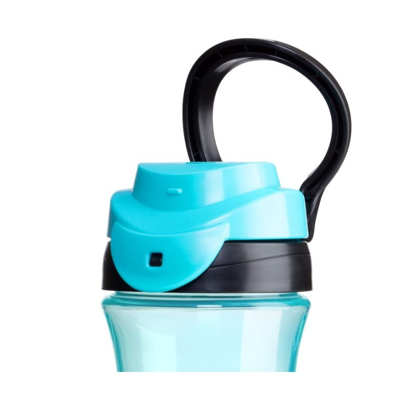 Chicco My Tumbler Rim Spout in teal, featuring a black base, secure cap, and ergonomic handle for easy drinking.