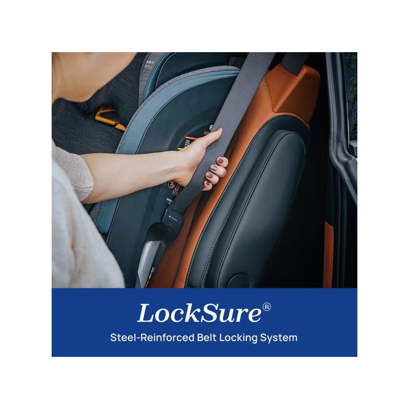 Chicco Myfit Cleartex Harness + Booster Car Seat featuring LockSure steel-reinforced belt locking system in obsidian color.