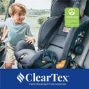 Chicco OneFit LX ClearTex All-in-One Car Seat in Smoke/Grey, showcasing a child entering a car with the seat visible.
