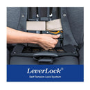 A hand adjusts the LeverLock self-tension lock system on the Chicco Onefit Max Cleartex All-In-One Car Seat.