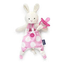 Chicco Pocket Buddy in pink, featuring a bunny doll with polka dot overalls and a pink pacifier.