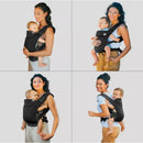Chicco Snugsupport 4-In-1 Infant Carrier in black, shown in four positions with a woman carrying a baby.
