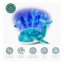 Eco Tranquil Whale in blue, with underwater projections, plays melodies and white noises, features a cry sensor, and is USB rechargeable.