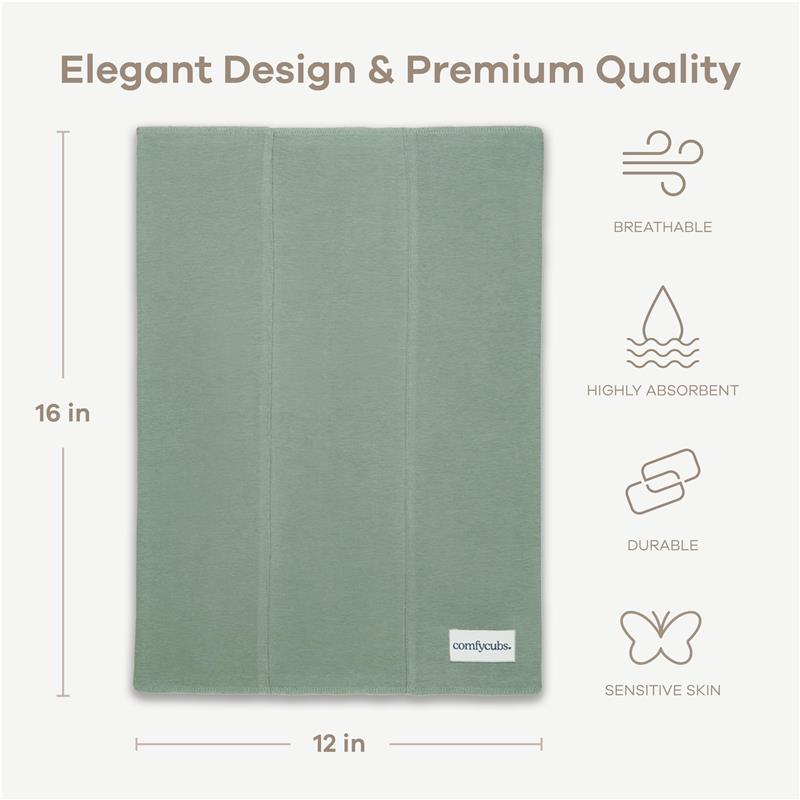 Multicolored baby burp cloth measuring 12x16 inches, showcasing features: breathable, highly absorbent, durable, suitable for sensitive skin.