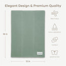 Multicolored baby burp cloth measuring 12x16 inches, showcasing features: breathable, highly absorbent, durable, suitable for sensitive skin.