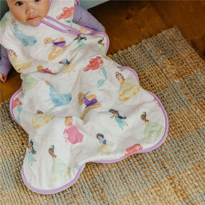 Copper Pearl Disney Princess 1.0 Tog sleep bag features colorful princess designs, perfect for keeping babies warm and cozy.