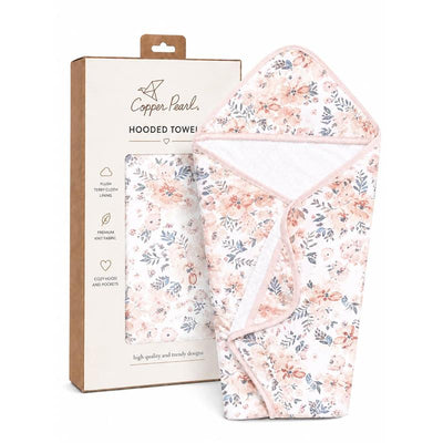 Copper Pearl Fischer Premium Knit Hooded Towel with floral design, featuring a plush terry cloth lining and cozy hood.