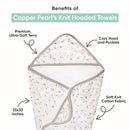 Copper Pearl Fischer Premium Knit Hooded Towel features a cozy hood, soft knit cotton fabric, and a size of 33x33 inches.