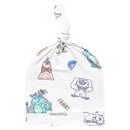 Top knot hat featuring colorful illustrations of Monsters Inc characters on a white background by Copper Pearl.
