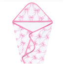 Premium baby knit hooded towel featuring a pink bow pattern with a soft interior, designed for after-bath use.
