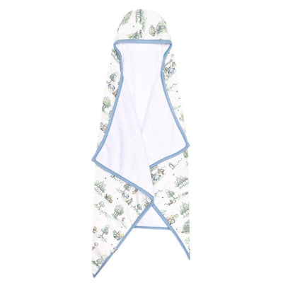 Big kid hooded towel featuring Hundred Acre Wood characters with a soft white interior and blue trim.