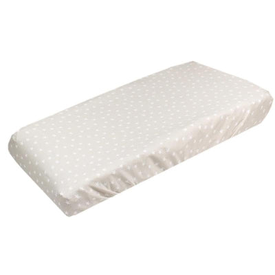 Premium knit diaper changing pad cover in light beige with a white star pattern, designed for comfort and style.