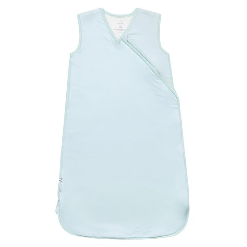 Light blue 0.5 Tog sleep bag for infants, featuring a sleeveless design and secure front closure, suitable for ages 0-6 months.