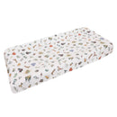 Premium diaper changing pad cover featuring a variety of whimsical, Wizarding World-themed illustrations.