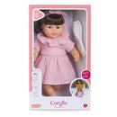 Corolle Dolls Baby Girl Doll Julie, 14 inches, wearing a pink dress with a bow, includes a hair comb. Suitable for ages 3+.