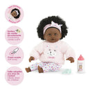 Corolle Dolls My First Doll, Baby Calin Caroline 12, with soft body, sleeping eyes, wearing a cozy pink outfit and accessories.