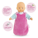 Corolle My First Doll, Mini Hug Bonne Nuit, features a soft-bodied doll in a pink sleeper, with a comforting vanilla scent.