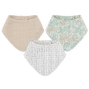 Three muslin bibs from Crane Bedding - Cove 3-Pc. set, featuring beach-themed patterns and neutral colors.